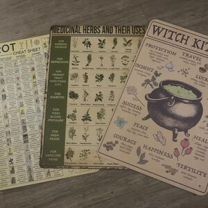 3 Metal Witch Herbal Wisdom Kitchen Posters Set